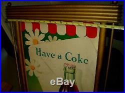 VINTAGE COCA COLA SIGN With WOODEN KAY FRAME COKE SODA BOTTLE CARDBOARD PICTURE