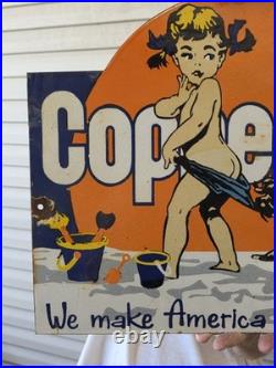 VINTAGE CUTE COPPERTONE PORCELAIN SIGN FUN IN THE SUN 18x14
