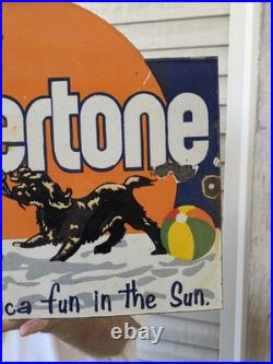 VINTAGE CUTE COPPERTONE PORCELAIN SIGN FUN IN THE SUN 18x14