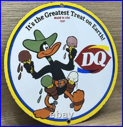 VINTAGE DAIRY QUEEN PORCELAIN SIGN Dilly Bar Gas Oil Ice Cream Cone Daffy Duck