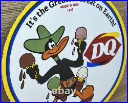 VINTAGE DAIRY QUEEN PORCELAIN SIGN Dilly Bar Gas Oil Ice Cream Cone Daffy Duck