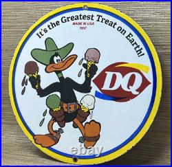 VINTAGE DAIRY QUEEN PORCELAIN SIGN Dilly Bar Gas Oil Ice Cream Cone Daffy Duck