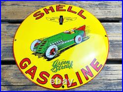 VINTAGE DOME SHELL GASOLINE Green Streak RACE TRACK PORCELAIN PUMP STATION SIGN