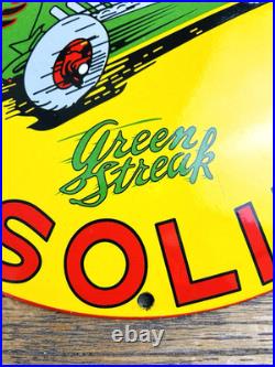 VINTAGE DOME SHELL GASOLINE Green Streak RACE TRACK PORCELAIN PUMP STATION SIGN