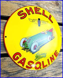 VINTAGE DOME SHELL GASOLINE Green Streak RACE TRACK PORCELAIN PUMP STATION SIGN