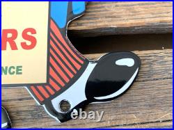 VINTAGE Dependable USED CARS DEALERSHIP 9.75x7 OIL GAS STATION PORCELAIN SIGN