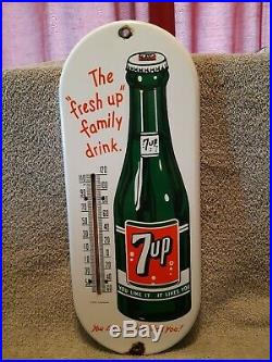 VINTAGE EARLY 1960'S 7UP SODA 15'' porcelain THERMOMETER / SIGN