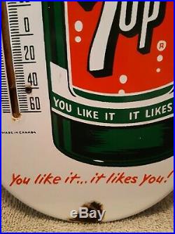 VINTAGE EARLY 1960'S 7UP SODA 15'' porcelain THERMOMETER / SIGN