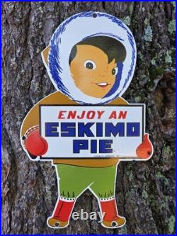 VINTAGE ESKIMO PIE PORCELAIN SIGN'ENJOY AN ESKIMO PIE' 17x10.5 VINTAGE ESKIMO PIE PORCELAIN SIGN'ENJOY AN ESKIMO PIE' 17x10.5