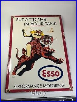 VINTAGE ESSO Put A Tiger In Your Tank Porcelain Over Steel Sign Original