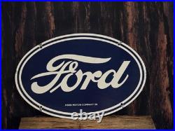 VINTAGE FORD MOTOR CO. BUILT IN THE U. S. A. PORCELAIN DEALERSHIP SIGN 16.5x11