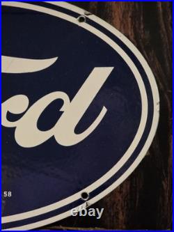 VINTAGE FORD MOTOR CO. BUILT IN THE U. S. A. PORCELAIN DEALERSHIP SIGN 16.5x11