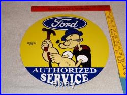 VINTAGE FORD SERVICE With POPEYE THE SAILOR MAN 12 ENAMEL METAL GASOLINE OIL SIGN VINTAGE FORD SERVICE With POPEYE THE SAILOR MAN 12 ENAMEL METAL GASOLINE OIL SIGN