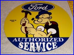 VINTAGE FORD SERVICE With POPEYE THE SAILOR MAN 12 ENAMEL METAL GASOLINE OIL SIGN VINTAGE FORD SERVICE With POPEYE THE SAILOR MAN 12 ENAMEL METAL GASOLINE OIL SIGN