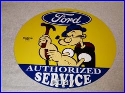 VINTAGE FORD SERVICE With POPEYE THE SAILOR MAN 12 ENAMEL METAL GASOLINE OIL SIGN VINTAGE FORD SERVICE With POPEYE THE SAILOR MAN 12 ENAMEL METAL GASOLINE OIL SIGN