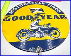 VINTAGE GENUINE GOODYEAR PORCELAIN SIGN PUMP PLATE GAS STATION OIL 12 x 12