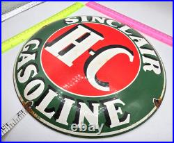 VINTAGE GENUINE SINCLAIR HC PORCELAIN SIGN PUMP PLATE GAS STATION OIL 12 x 12