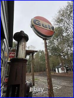 VINTAGE Gulf Gas Station sign, double sided, With Original Pole