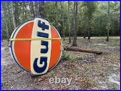 VINTAGE Gulf Gas Station sign, double sided, With Original Pole