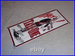 VINTAGE HEY GIVE ME A TALL ONE With SODA MAN 14 PORCELAIN METAL GASOLINE OIL SIGN