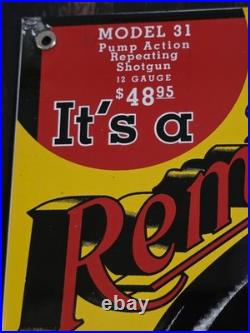 VINTAGE IT'S A REMINGTON PORCELAIN SIGN HOUSTON HARDWARE AMMUNITION 14x10 VINTAGE IT'S A REMINGTON PORCELAIN SIGN HOUSTON HARDWARE AMMUNITION 14x10