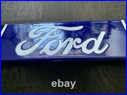 VINTAGE LARGE 32x3 FORD AUTHORIZED DEALER GAS SODA POP PORCELAIN OVERHEAD SIGN VINTAGE LARGE 32x3 FORD AUTHORIZED DEALER GAS SODA POP PORCELAIN OVERHEAD SIGN