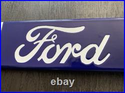 VINTAGE LARGE 32x3 FORD AUTHORIZED DEALER GAS SODA POP PORCELAIN OVERHEAD SIGN VINTAGE LARGE 32x3 FORD AUTHORIZED DEALER GAS SODA POP PORCELAIN OVERHEAD SIGN