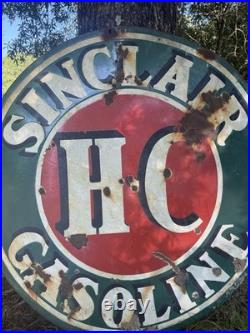VINTAGE LG PORCELAIN HC SINCLAIR OIL GAS SIGN 48x48 INCHES DOUBLE SIDED RARE VINTAGE LG PORCELAIN HC SINCLAIR OIL GAS SIGN 48x48 INCHES DOUBLE SIDED RARE