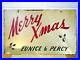 VINTAGE-MERRY-XMAS-EUNICE-PERCY-REFLECTIVE-2-SIDED-METAL-SIGN-1940-s-50-s-01-xxmq