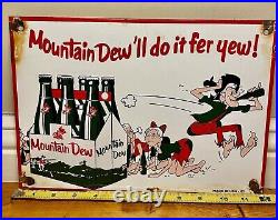 VINTAGE MOUNTAIN DEW IT'll DO IT FER YEW PORCELAIN SIGN 12 x 9 1961