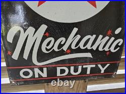 VINTAGE OLD TEXACO MECHANIC ON DUTY PORCELAIN GAS STATION PUMP SIGN 12 x 16