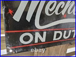 VINTAGE OLD TEXACO MECHANIC ON DUTY PORCELAIN GAS STATION PUMP SIGN 12 x 16