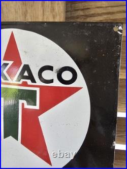 VINTAGE OLD TEXACO MECHANIC ON DUTY PORCELAIN GAS STATION PUMP SIGN 12 x 16
