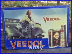 VINTAGE PORCELAIN 1930s VEEDOL MOTOR OIL DISPLAY SIGN 12x8 VINTAGE PORCELAIN 1930s VEEDOL MOTOR OIL DISPLAY SIGN 12x8