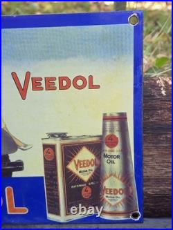 VINTAGE PORCELAIN 1930s VEEDOL MOTOR OIL DISPLAY SIGN 12x8 VINTAGE PORCELAIN 1930s VEEDOL MOTOR OIL DISPLAY SIGN 12x8