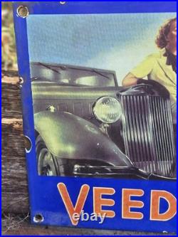VINTAGE PORCELAIN 1930s VEEDOL MOTOR OIL DISPLAY SIGN 12x8 VINTAGE PORCELAIN 1930s VEEDOL MOTOR OIL DISPLAY SIGN 12x8