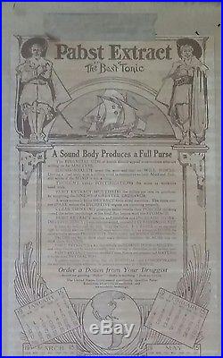 VINTAGE PRE PRO 1914 PABST EXTRACT BEER CALENDAR 2-SIDED ADVERTISING SIGN by ORR