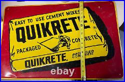 VINTAGE QUICKRETE PACKAGED CONCRETE METAL DEALER SIGN 28 x 18