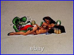 VINTAGE RATFINK DRINKS BEER With GORGEOUS WOMAN 14 ENAMEL METAL GASOLINE OIL SIGN