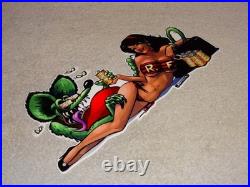 VINTAGE RATFINK DRINKS BEER With GORGEOUS WOMAN 14 ENAMEL METAL GASOLINE OIL SIGN