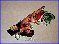 VINTAGE RATFINK DRINKS BEER With GORGEOUS WOMAN 14 ENAMEL METAL GASOLINE OIL SIGN