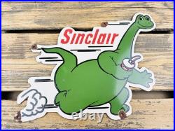 VINTAGE SINCLAIR DINO GASOLINE 12x10 GAS OIL PUMP STATION PORCELAIN AD SIGN