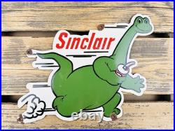 VINTAGE SINCLAIR DINO GASOLINE 12x10 GAS OIL PUMP STATION PORCELAIN AD SIGN