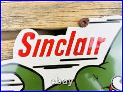 VINTAGE SINCLAIR DINO GASOLINE 12x10 GAS OIL PUMP STATION PORCELAIN AD SIGN