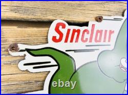 VINTAGE SINCLAIR DINO GASOLINE 12x10 GAS OIL PUMP STATION PORCELAIN AD SIGN