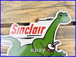 VINTAGE SINCLAIR DINO GASOLINE 12x10 GAS OIL PUMP STATION PORCELAIN AD SIGN