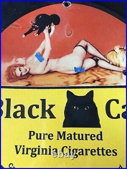 VINTAGE STYLE BLACK CAT VIRGINIA CIGARETTE PINUP EST. 1788 PORCELAIN 12 INCH Rd