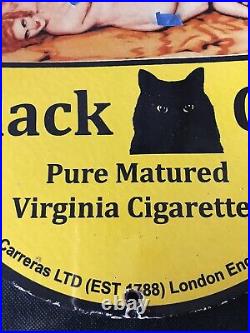 VINTAGE STYLE BLACK CAT VIRGINIA CIGARETTE PINUP EST. 1788 PORCELAIN 12 INCH Rd
