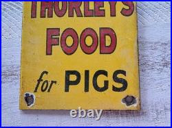 VINTAGE THORLEY'S FOOD FOR PIGS PORCELAIN SIGN AGRICULTURE FEED 10x4.5