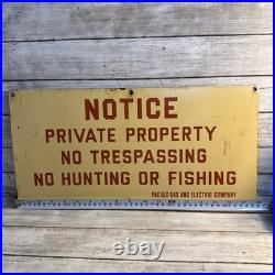 VNTG Porcelain Sign NOTICE NO HUNTING OR FISHING Pacific Gas And Electric RARE